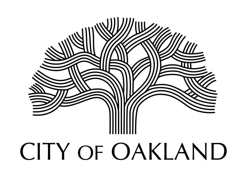 City of Oakland logo with tree illustration in black.