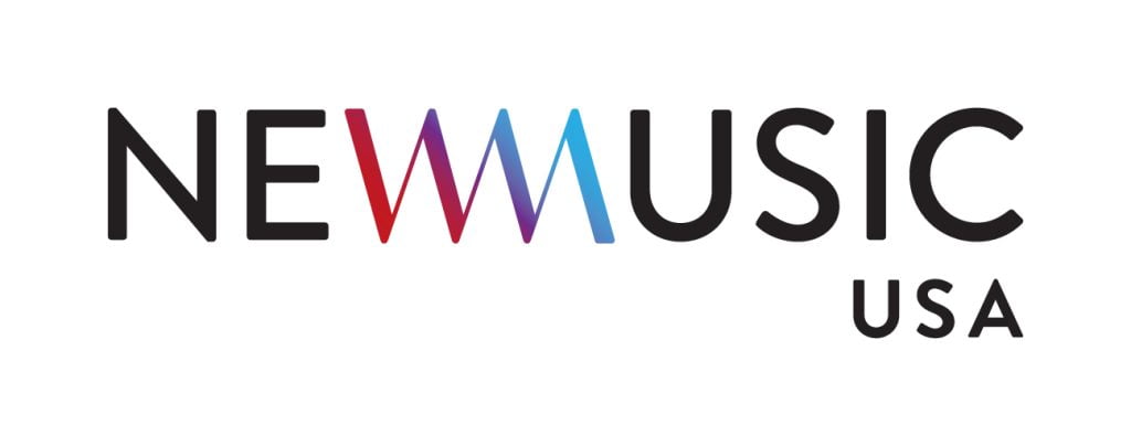 The New Music USA logo in black and red to blue gradient.