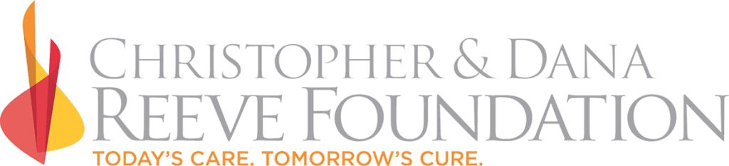 Orange, red and grey logo reads: Christopher & Dana Reeve Foundation: Today’s Care. Tomorrow’s Cure.